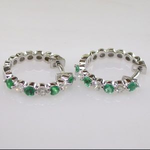 14k diamond and emerald hoop earrings